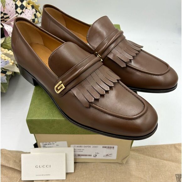 Men’s Gucci fringed leather loafers size 12.5 made in Italy - Picture 1 of 10